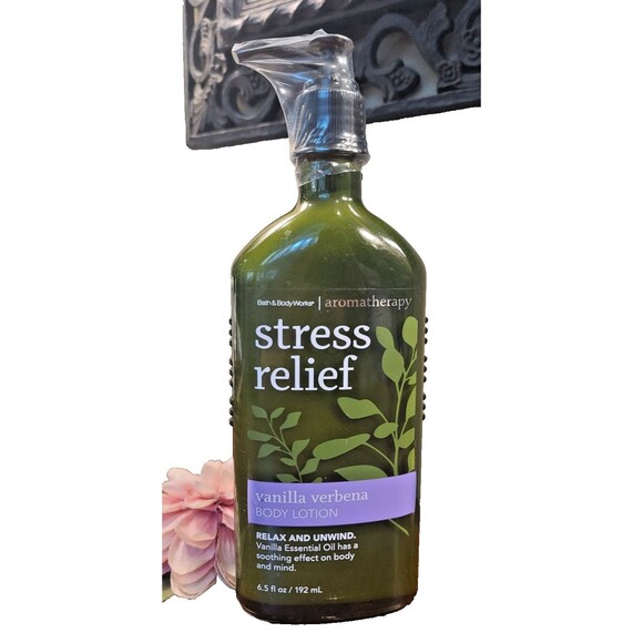 Bath & Body Works Aromatherapy Stress Relief Lotion VANILLA VERBENA Glass Bottle - Picture 1 of 9